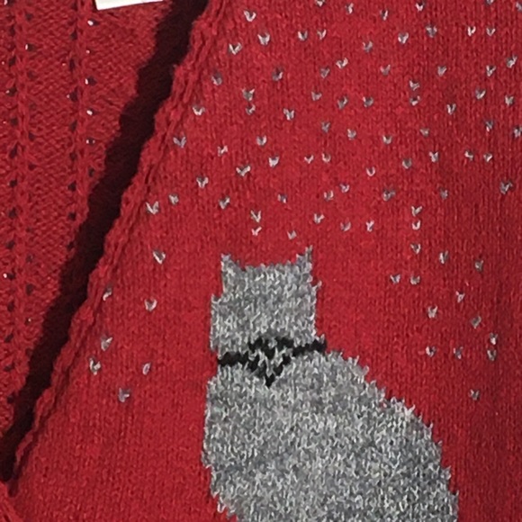 Vintage Cranberry Cat Snowflake Cardigan cotton - Picture 4 of 16